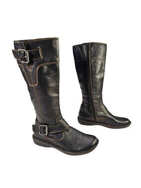 B.O.C. Tall Riding Boots Side Zipper w/ Buckle Straps Women’s Size 7M Black Faux